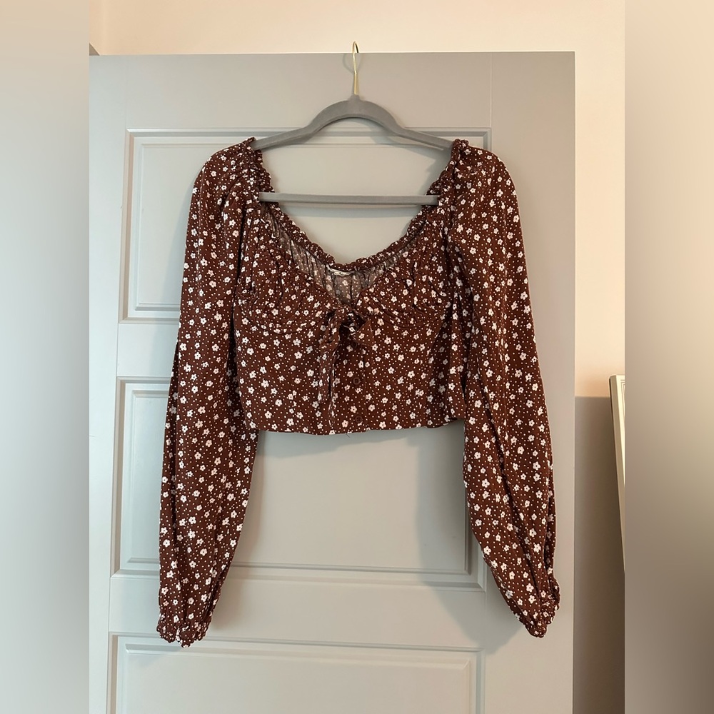 Brown floral print blouse